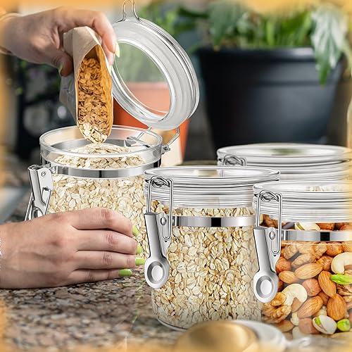 Miniatura 6 de Umigy Juego de 6 tarros acrílicos transparentes, recipientes de almacenamiento de alimentos de acrílico con tapas de abrazadera, juego de etiquetas