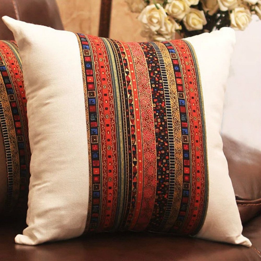 HOPE & WISH Pretty Bohemian Style 45x45cm Cotton Linen Decorative Throw Pillow Case Sofa Car Pillow Cushion Cover (White)
