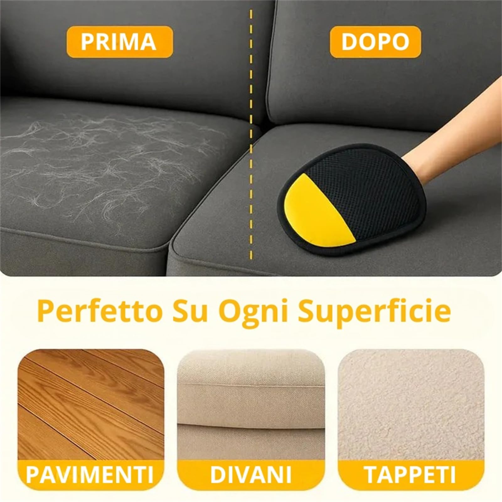 withmorelife Emporio Animale Pack Antipeli Completo Guanti rimuovi peli animali 2 pezzi per pulizia divano tappeti e tessuti domestici guanto cattura peli riutilizzabile