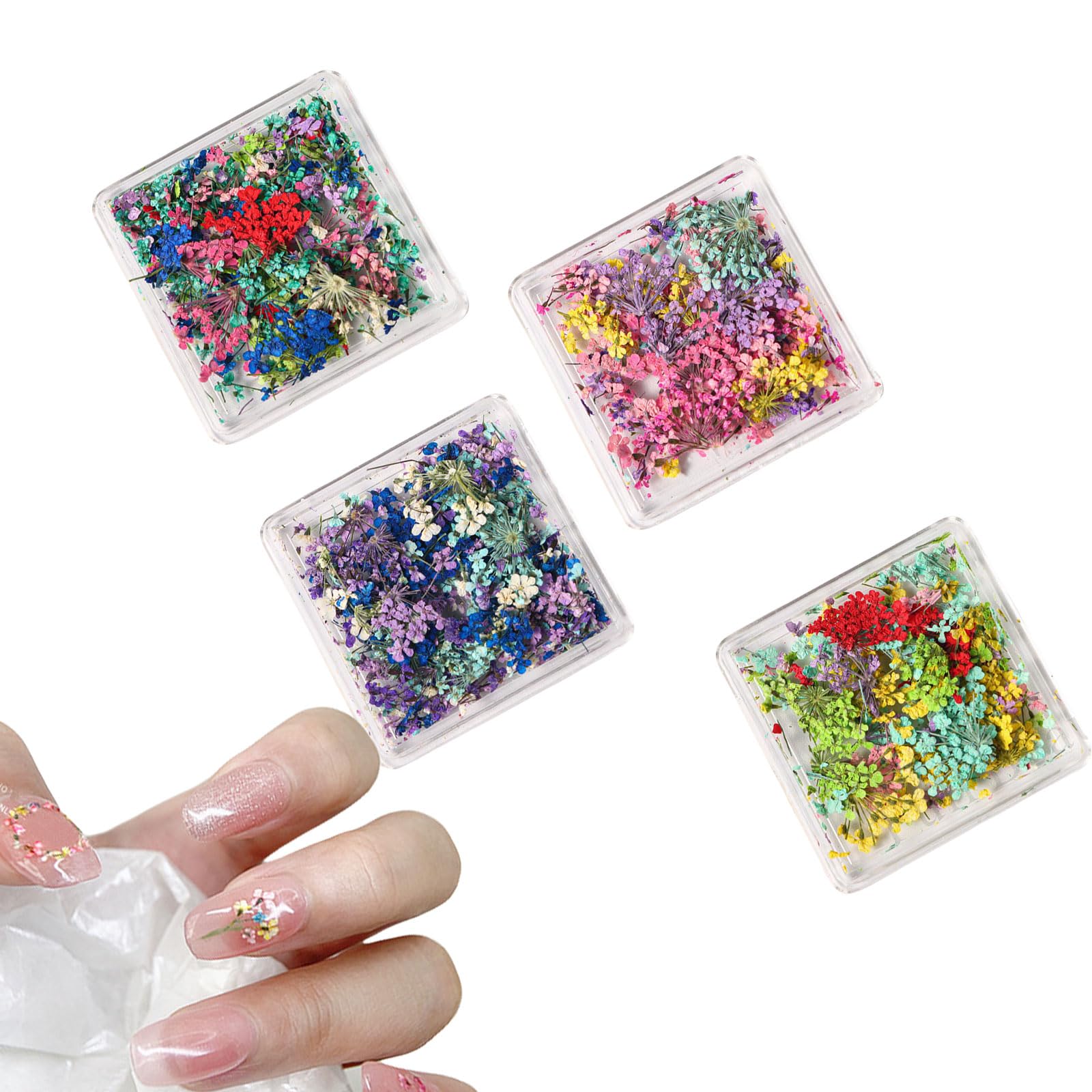押し花 ネイルパーツ 4個セット ドライフラワー ネイルパーツ ネイル 押し花 レジン用 小花 ジェルネイル ネイルアート デコパーツ (マルチカラー C)