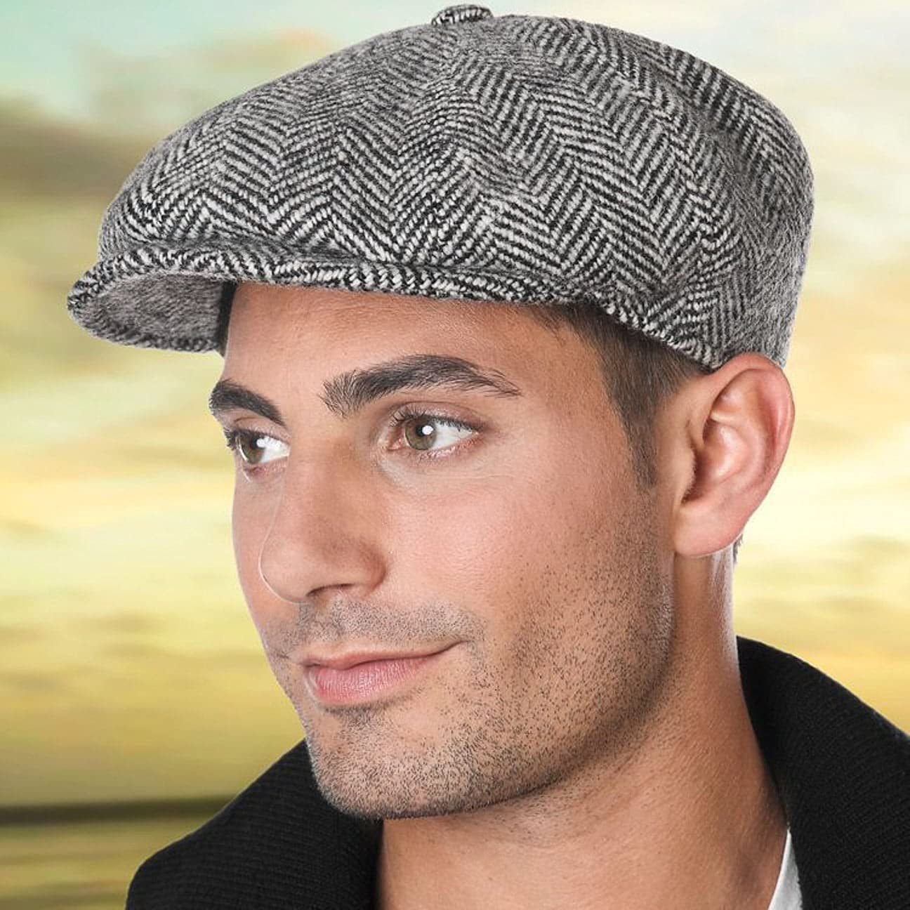 Lierys Gorra Plana Hatteras Lana Diseño en Espiga Hombre Made in Italy Otoño Invierno