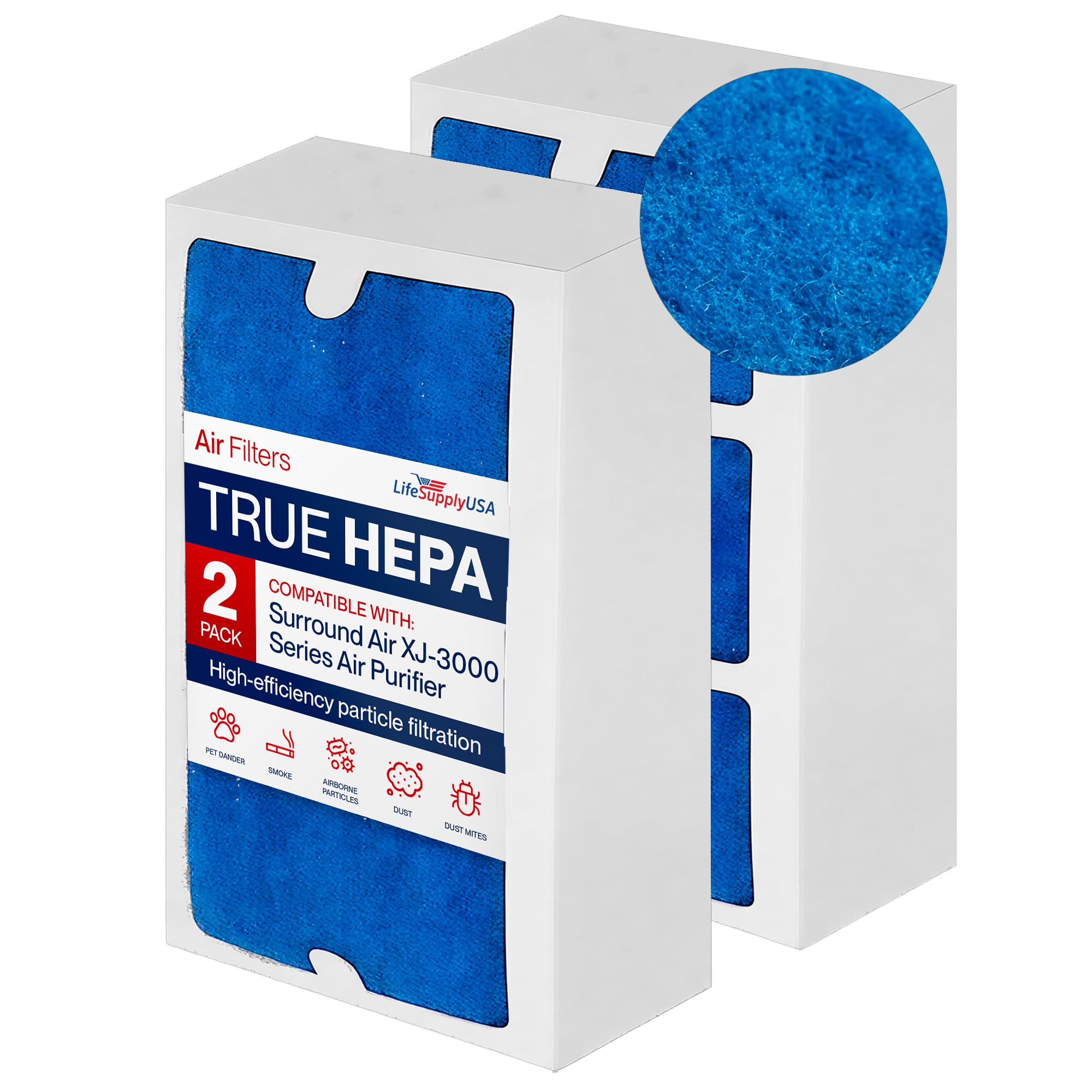 True HEPA Filter Replacement Compatible with Surround Air XJ-3000 Series Air Purifier by LifeSupplyUSA (2-Pack)