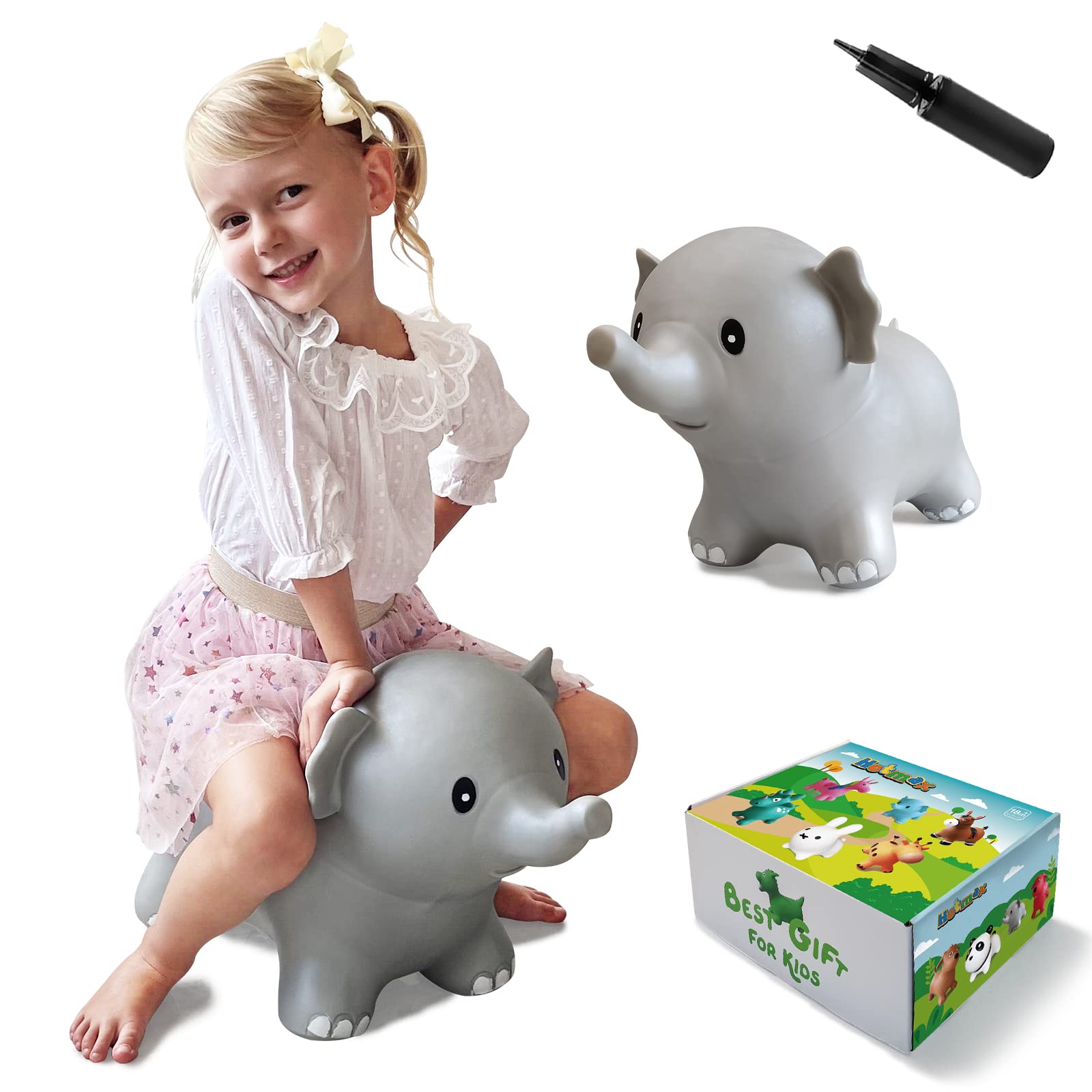 HotMax Bouncy Horse, Inflatable Bouncing Animals Hopper for Toddlers or Kids, Ride on Rubber Jumping Toys for Boy or Girl Birthday Gift(Grey Elephant)