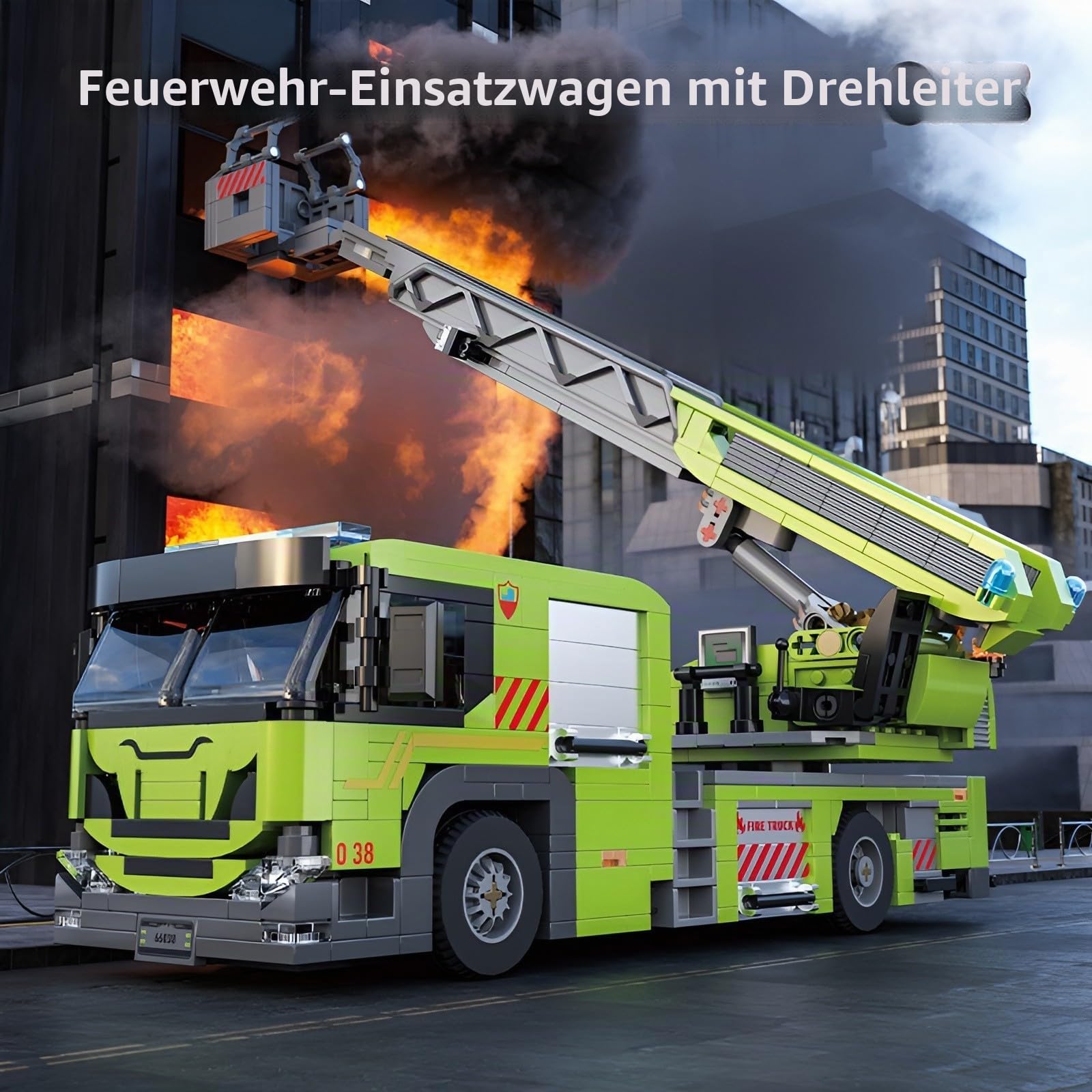 Technik LKW Klemmbausteine Set, Feuerwehrauto Bausteine, Leiter-Feuerkran Montagesatz Spielzeug, Geschenk für Erwachsene und Kinder, Kompatibel mit L***, 829 Teile