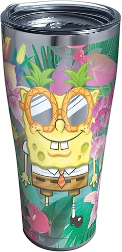 Tervis Nickelodeon - Vaso aislado de triple pared con aislamiento de Bob Esponja mantiene las bebidas frías y calientes, 30 onzas, acero inoxidable,