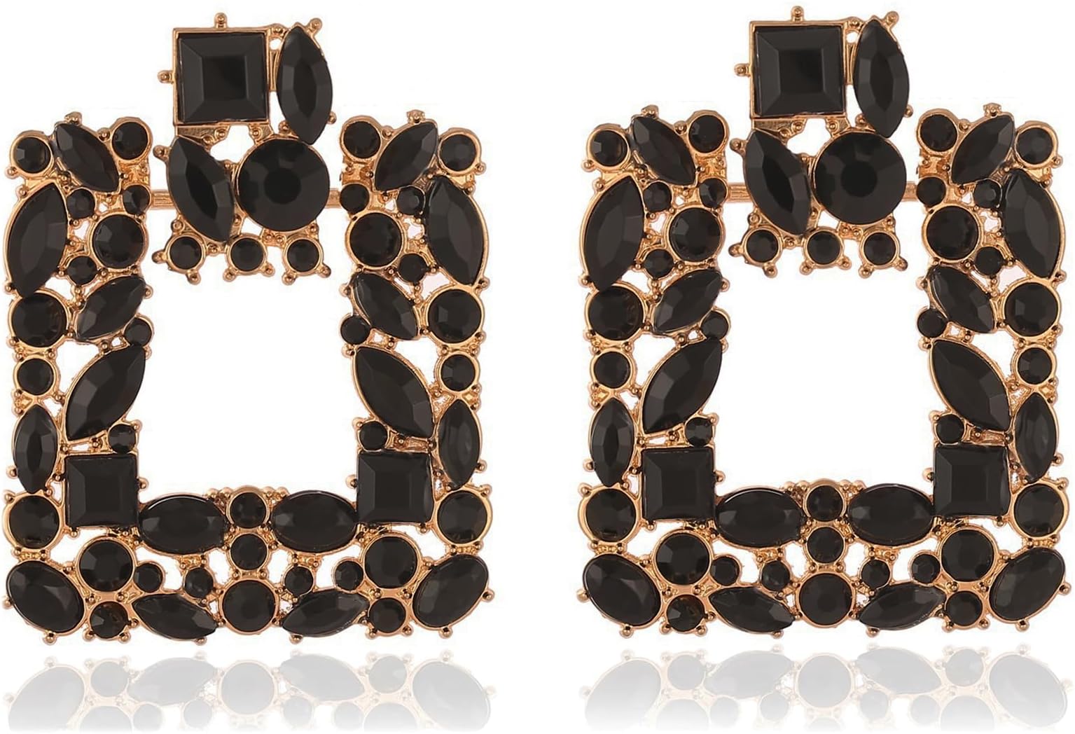 Rhinestone Square Statement Earrings Sparkly Geometric Crystal Drop Dangle Earrings for Women