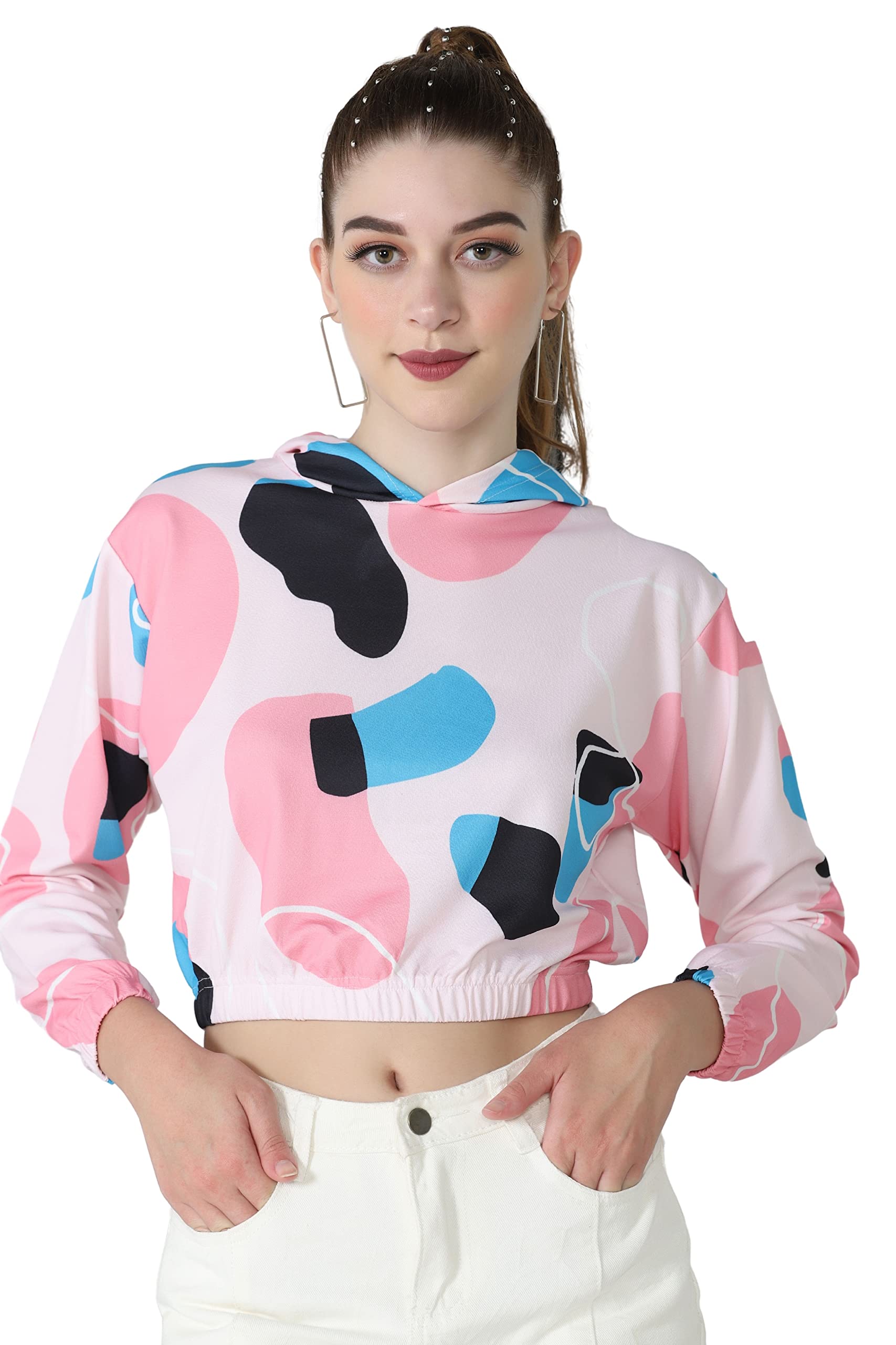Leriya Fashion Felpa con cappuccio con stampa tie dye a maniche lunghe con coulisse pullover top casual allentato per le donne top