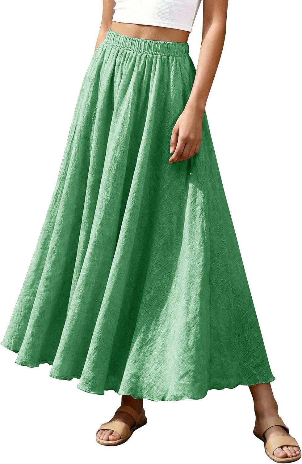 Ezcosplay Women Bohemian Beach A-Line Dress Double Layer Elastic Waist Long Maxi Skirt