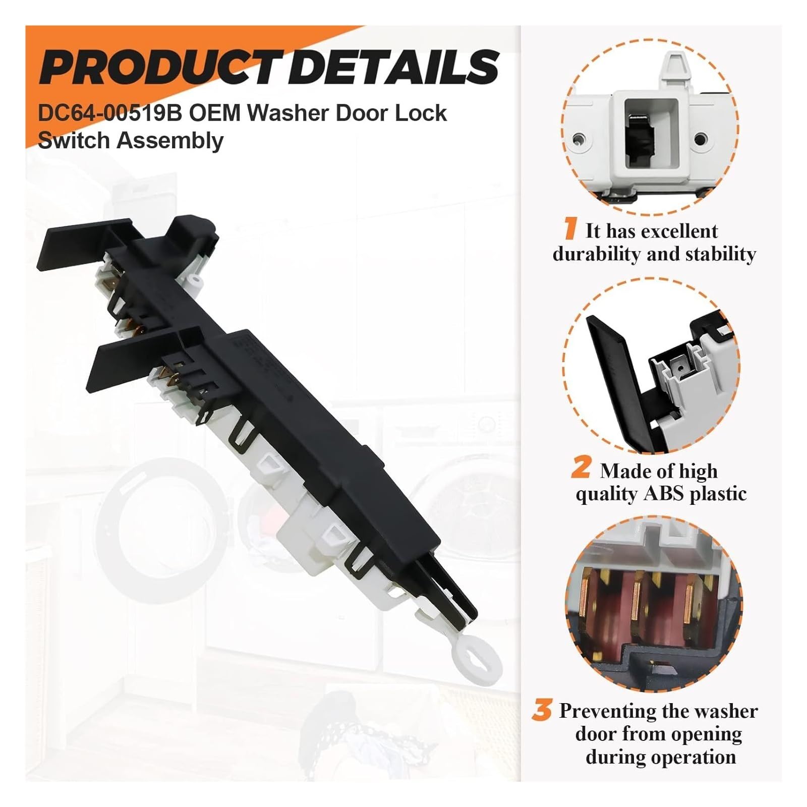 Zespół przełącznika blokady drzwi pralki DC64-00519B kompatybilny z pralką Samsung Whirlpool Kenmore zastępuje DC97-16899A PS4210737 2313922