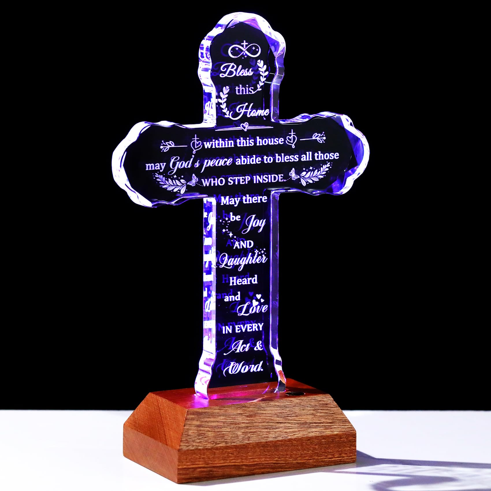 Ornalrist Regalos de inauguración de la casa, cruz de cristal con base LED colorida, bendición religiosa de inauguración de la casa, ideas de regalo para nuevos propietarios de viviendas, mujeres y