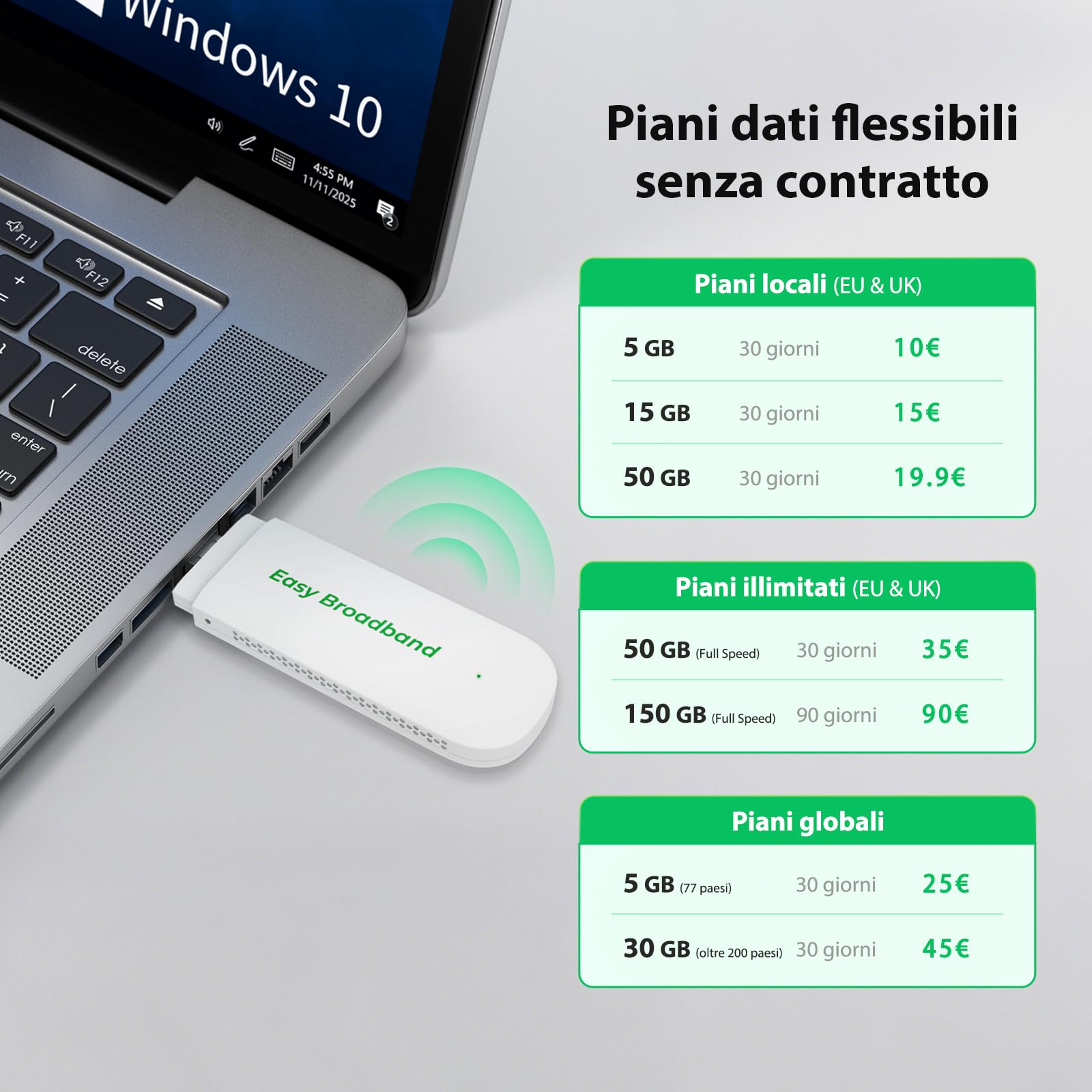 Chiavetta 4G LTE EIOTCLUB Con WiFi 6 (Incl. SIM), Modem WLAN USB A E USB C, 150 Mbit/s, Chiavetta Internet LTE Plug & Play, Hotspot Mobile Per Laptop/Tablet/Viaggi/Business, Solo Con SIM EIOTCLUB