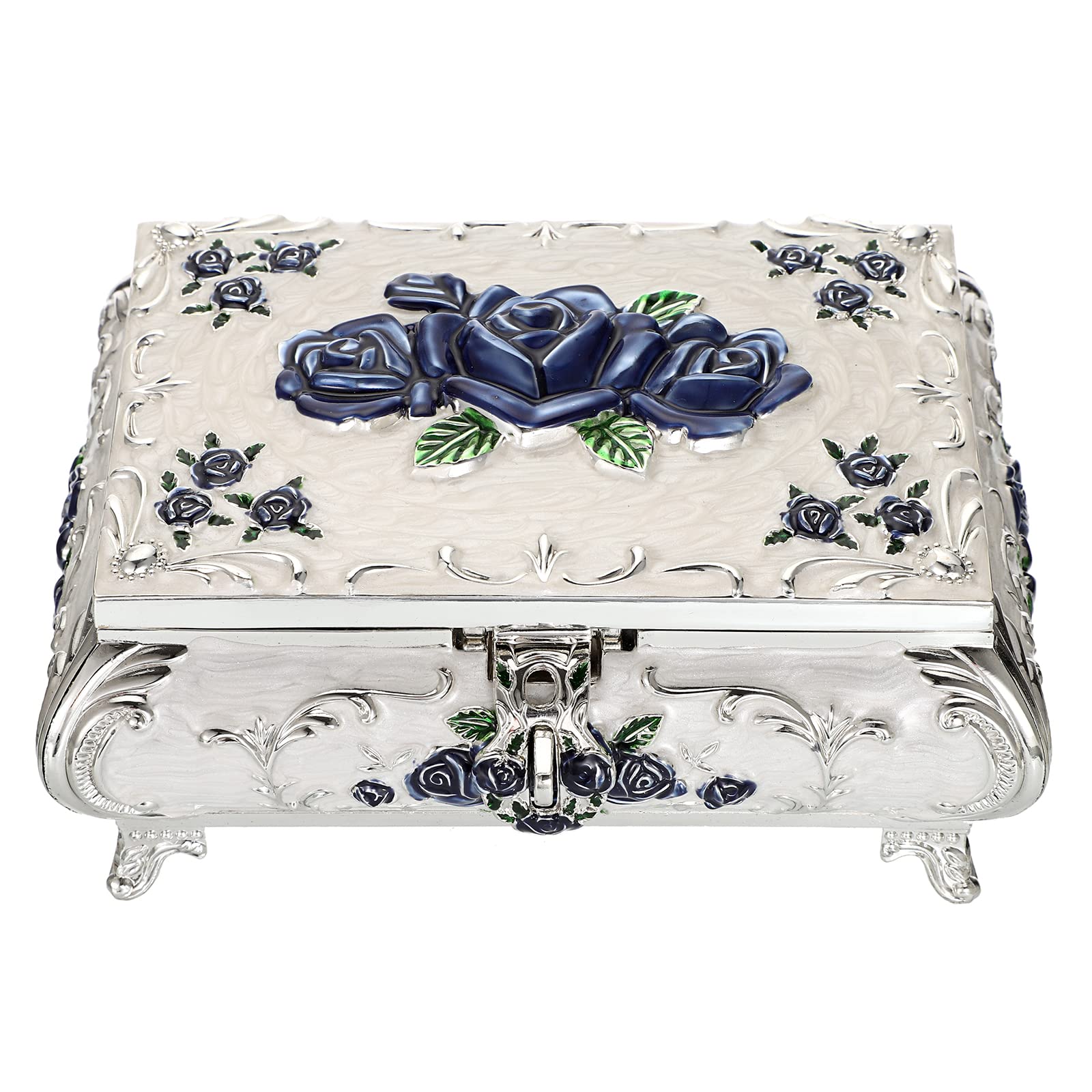 Joyero decorativo de metal, caja de tesoro vintage, organizador de joyas, aretes, collar, pulsera, caja de almacenamiento, soporte para anillos, caja de recuerdo para mujeres 8