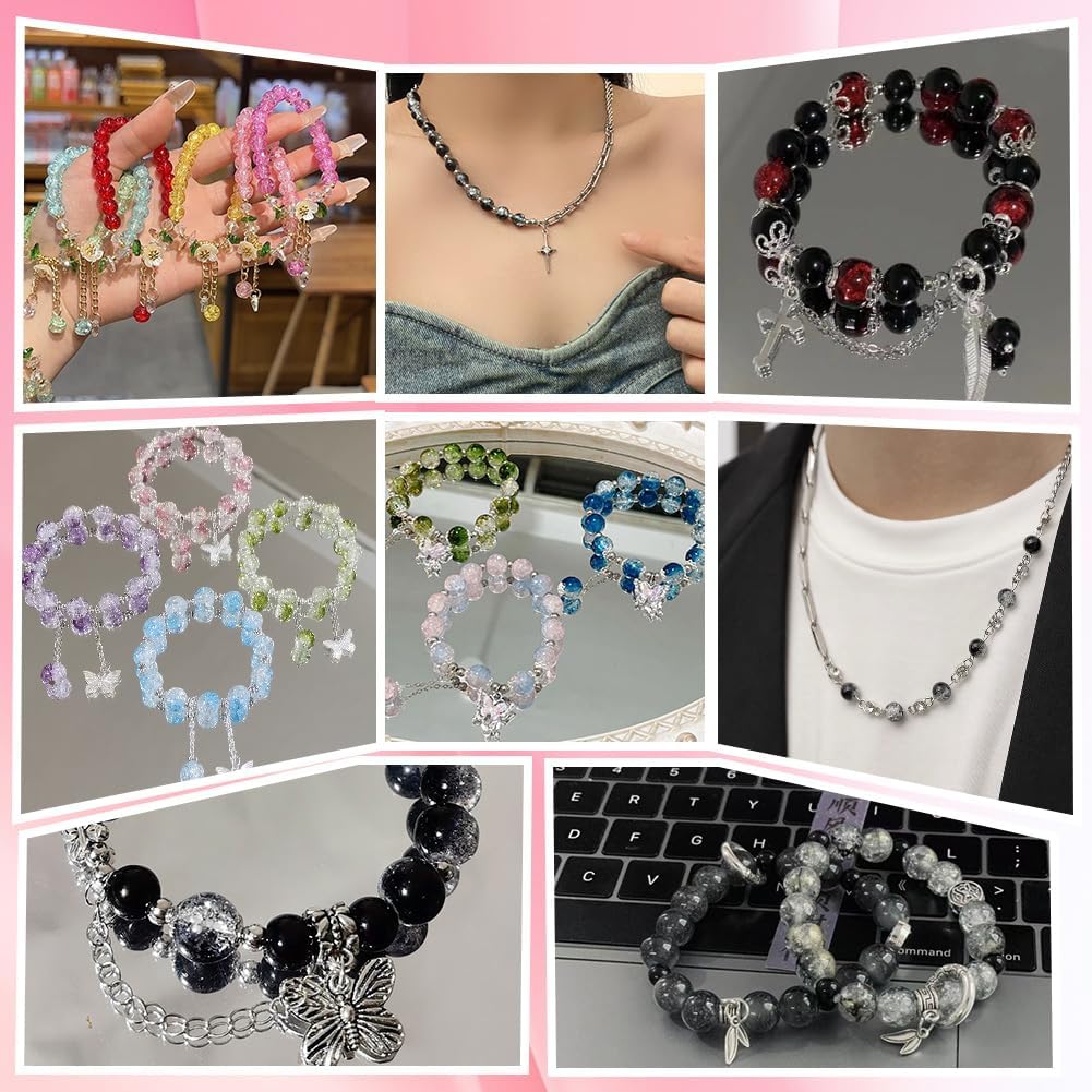 1 Box 330PCS 11 Colors 8MM Mixed Color Crackle Glass Beads with Holes Assorted Crystal Round Spacer Spray Painted Loose Bead Bulk for Jewelry Making Bracelets Earrings DIY Craft Supply - Image 5