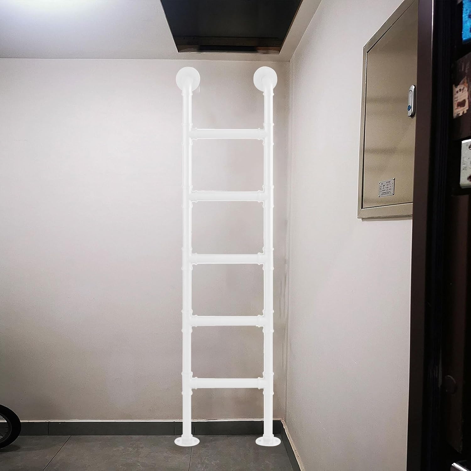 100cm-300cm Height Entrance Egress Ladder Wall Mounted White Wrought Iron Step Ladder for Window Well, Dorm,Library,Bunk Bed,Loft,Deck,RV - Attic Stairs Basement Egress Ladders(115