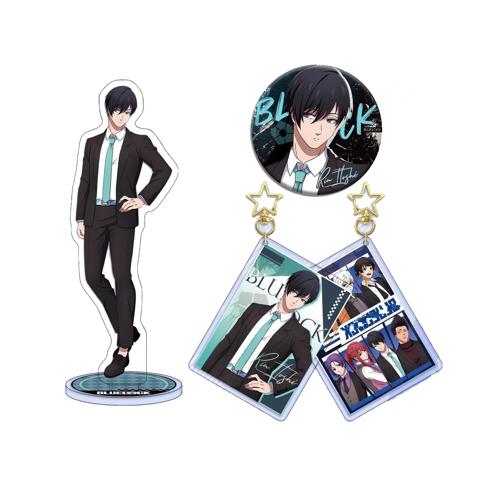 Feidiao Multicolor Blues Lock Goods 3Pcs Set Isagi Yoichi Figure Badges Chigiri Hyoma Keychain Pendant Bachira Meguru Acrylic Stand For Fans (H)