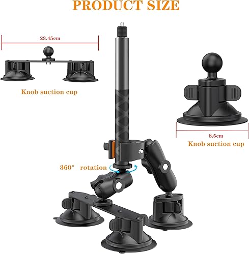 Miniatura 5 de Soporte de coche de succión para Insta360 X5, soporte de ventosas con palo selfie invisible para Insta360 X5 X4 X3 X2 X, Gopro, kit de soporte de