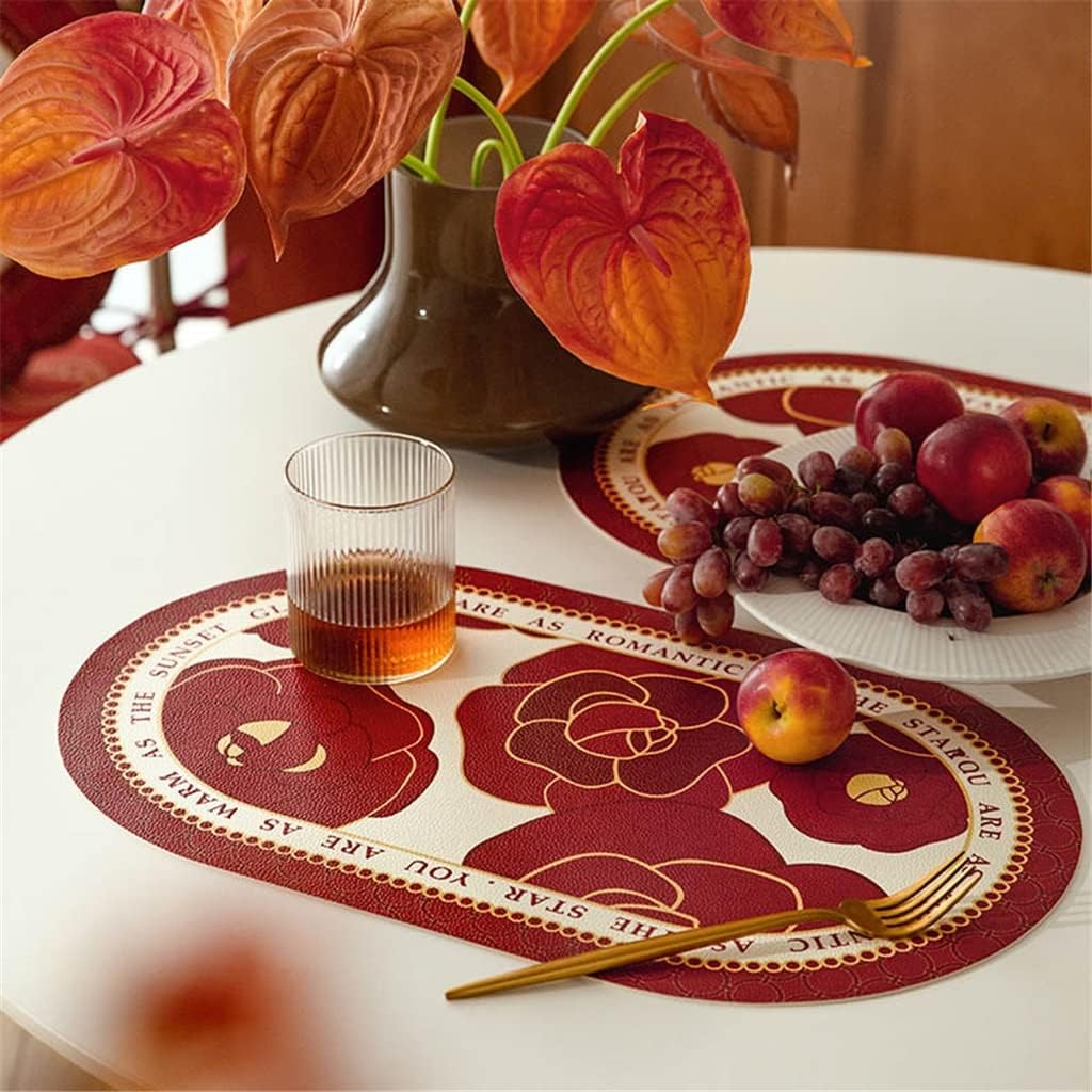 2 Pcs Tableware Retro Place Mat Leather Red Heat Insullated Home Western Placemat(E)
