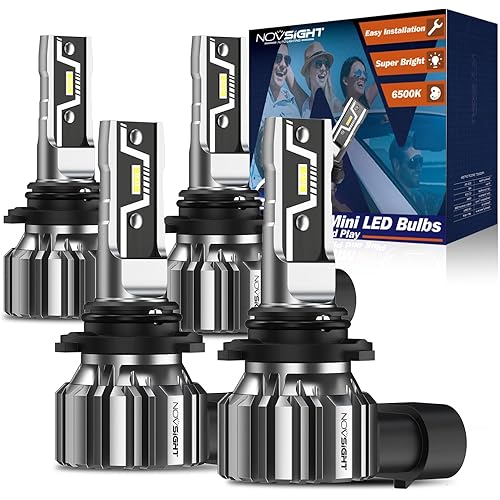 NOVSIGHT 9005 9006 Led Bulbs Combo 300% Brightness 9005/HB3 High 9006/HB4 Low Dual Beam Bulbs 1:1 Mini Size LED Bulb Combo for Stock Bulb Replacement 6500K Cool White, Pack of 4