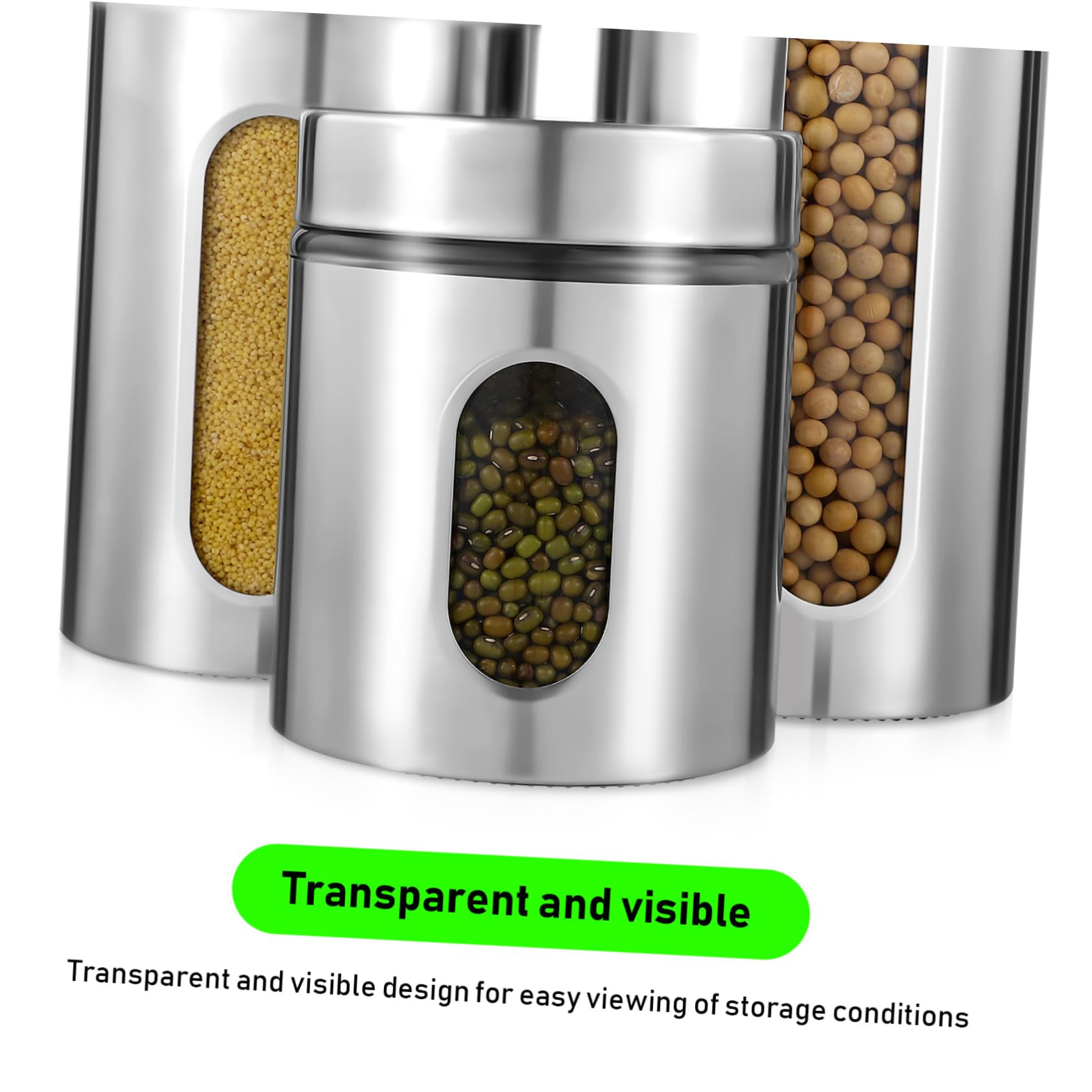 Zerodeko Almacenaje Cocina Tarro De Acero Inoxidable 3 Unidades Transparente Para Granos Especias