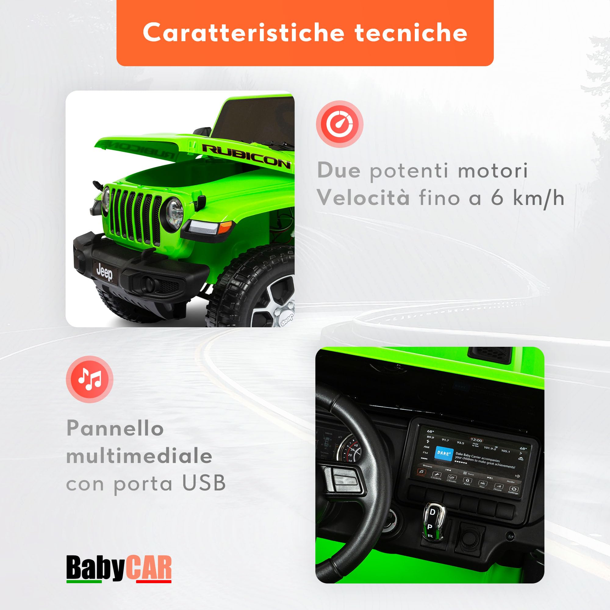 BabyCar Jeep Elettrica Per Bambini | Auto con Sedili in Pelle, Porte Apribili, MP3/USB/Micro SD | Macchina Elettrica per Bambini 12V con 2 Motori 35W | Licenza Ufficiale Jeep | Verde