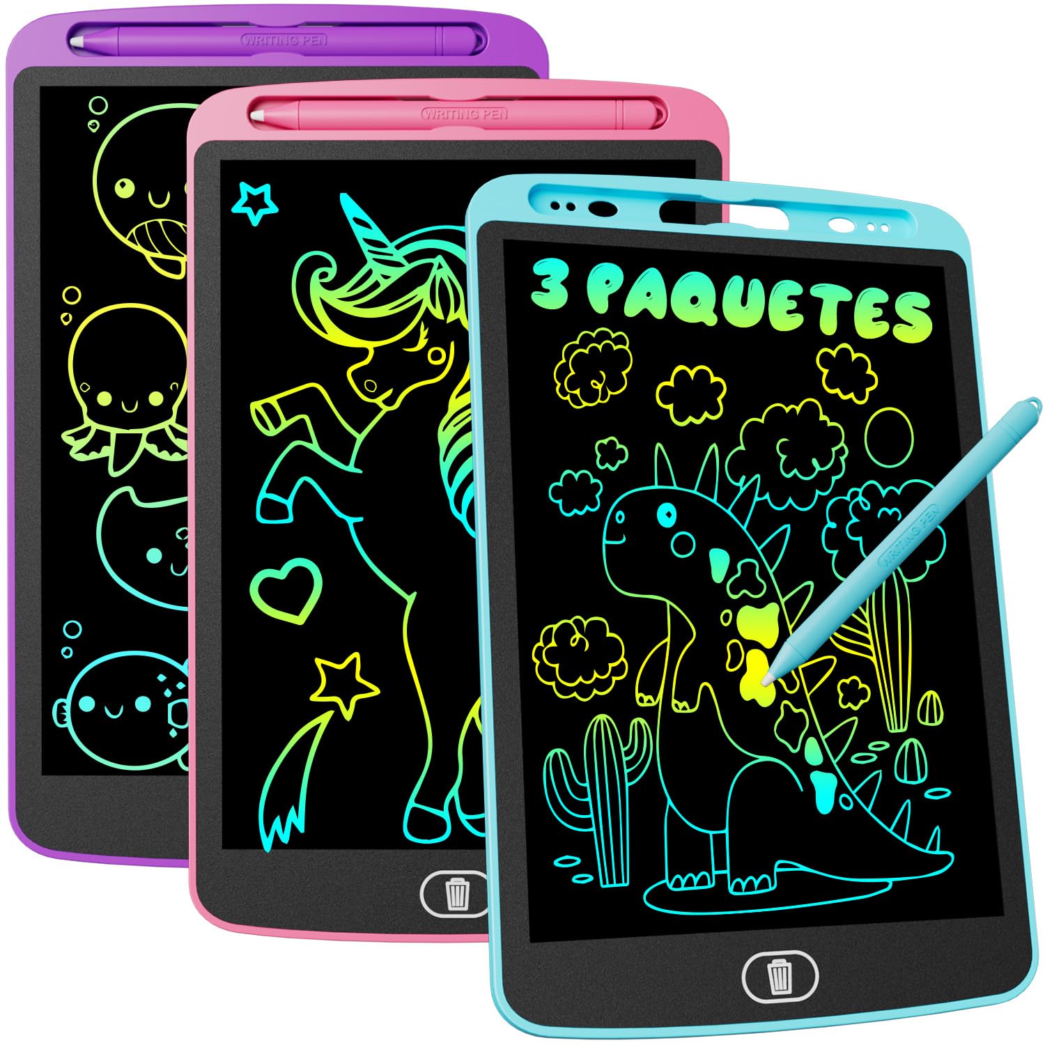 3 Packs Pizarra de Escritura LCD de 10 Pulgadas, Electight Colorida Pizarra Tableta Electrónica Gráfica Pizarra Infantil, Juguete Educativo, Adecuado para Niños de 3-10 Años Cumpleaños