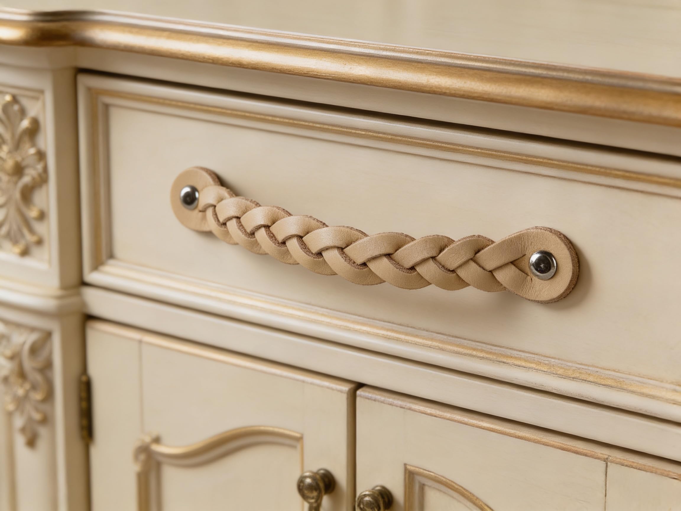 Brute Strength - Leather Drawer Pulls - Braided - Natural - 4 pcs - 7-7/8 x 1 '' - Leather Handle - Leather Dresser Pulls - Cabinet knobs Dresser knobs