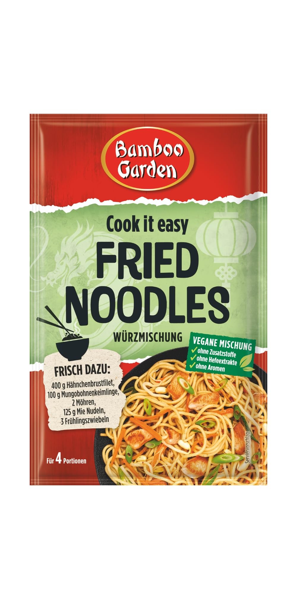 Bamboo Garden - Fried Noodles Würzmischung | Gewürz für gebratene Nudeln | Für 4 Portionen | Vegan, ohne Zusatzstoffe, ohne Hefeextrakte, ohne Aromen | 25 g im Beutel
