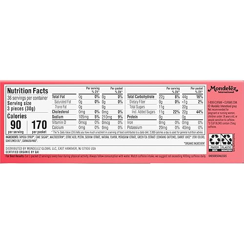 Miniatura 11 de Clif Bloks Sours - Sabor a limonada de fresa con cafeína - Masticables energéticos - Sin OMG - A base de plantas - Combustible rápido para ciclismo