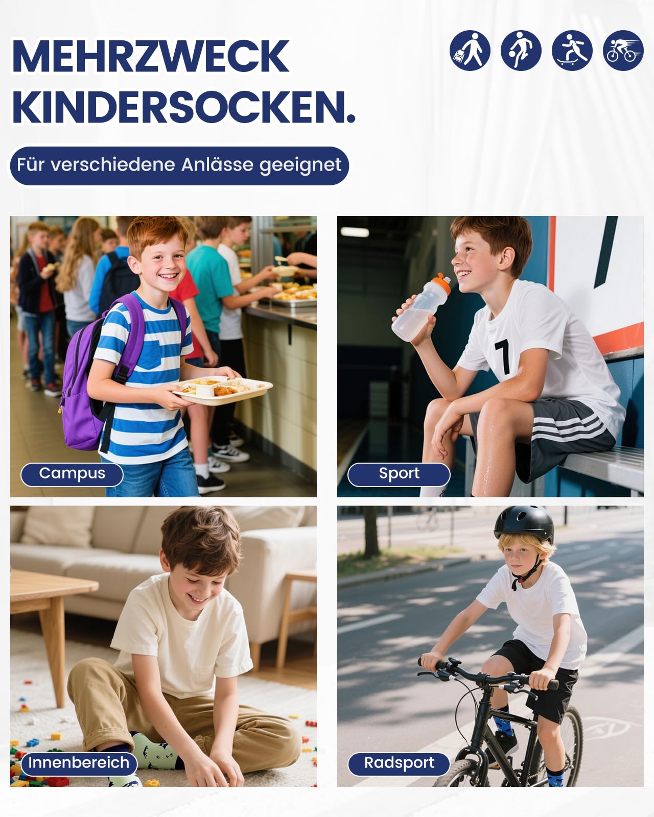 Kyopp 10 Paar Socken Kinder Mädchen und Jungen Klassisch Socken Lustig Cotton Socken Crew Socks Winter/Sommer