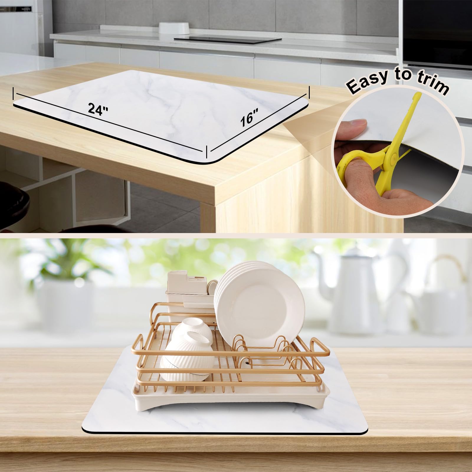Super Absorbent Dish Drying Mat - 24x16 Inch Non-Slip Counter Mat, Easy Clean Kitchen Mat (Costa Rica Coffee Design)