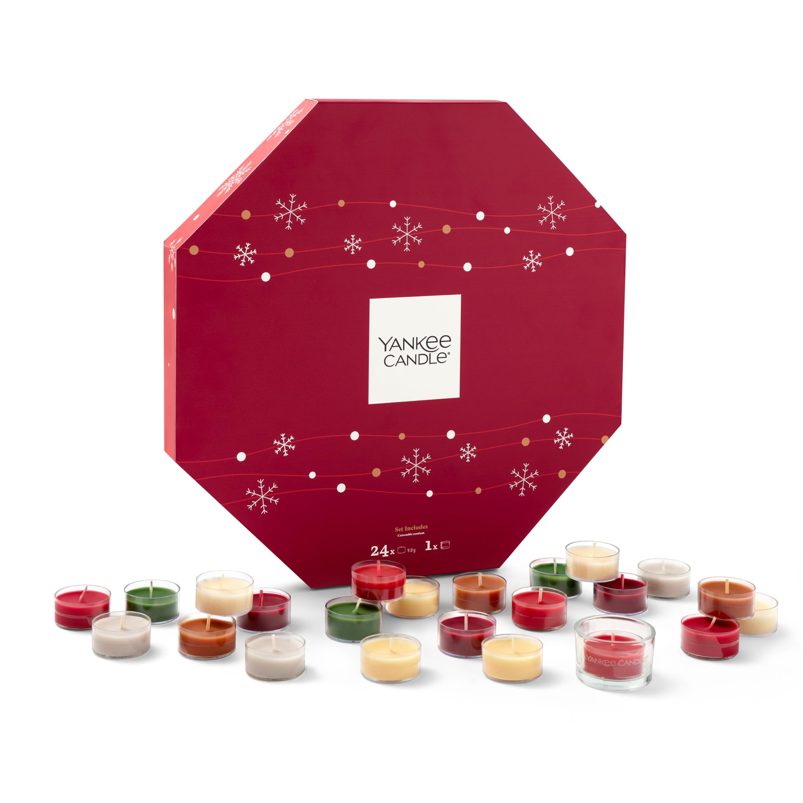 Yankee Candle Kalendarz adwentowy wieniec na rok 2025, świece zapachowe, zestaw upominkowy, 24 świece zapachowe i 1 uchwyt na podgrzewacze, idealny prezent świąteczny dla kobiet