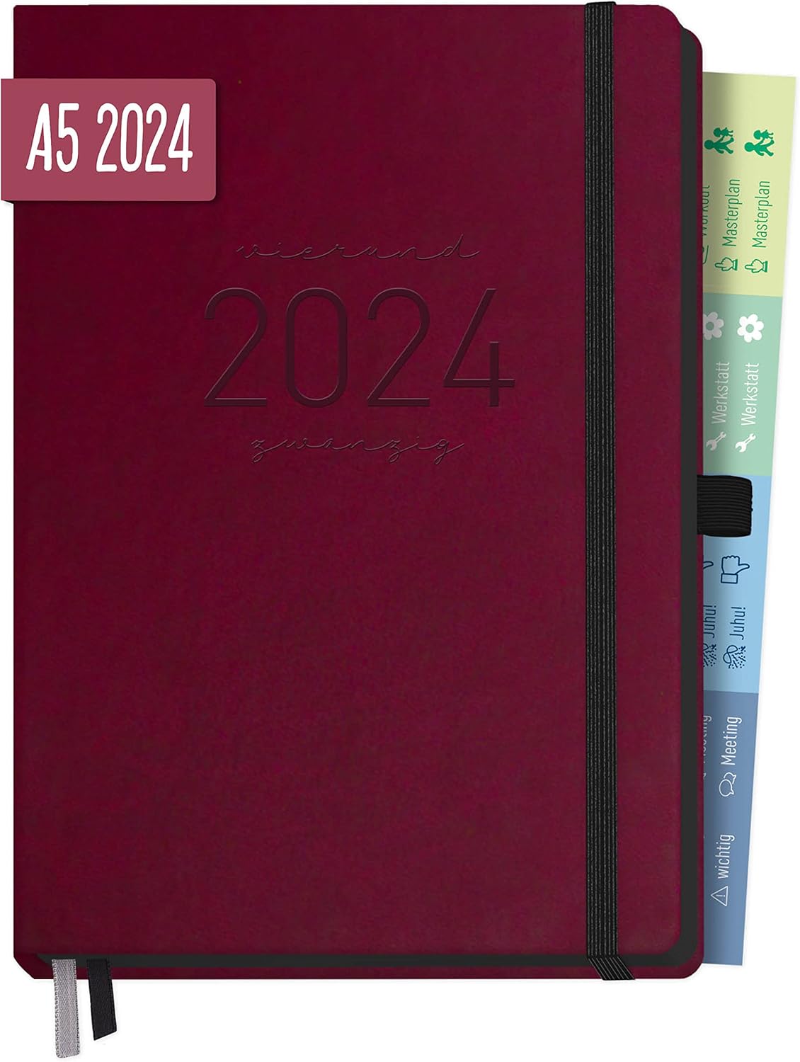 Chäff-Timer Deluxe Kalender 2024 A5 [Berry] Terminplaner 12 Monate: Jan 