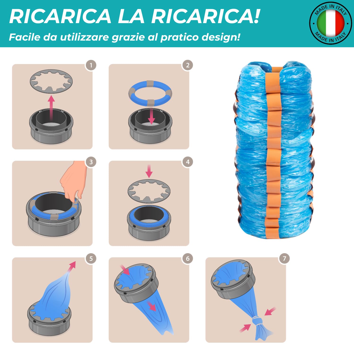 My Happy Nappy Ricariche -【Compatibili con Tommee Tippee Sangenic Tec, Simplee Sangenic e Twist & Click】- Super Ricariche XXL - Trattamento Anti-Odore EVOH Efficace a 7 Strati - Made in Italy