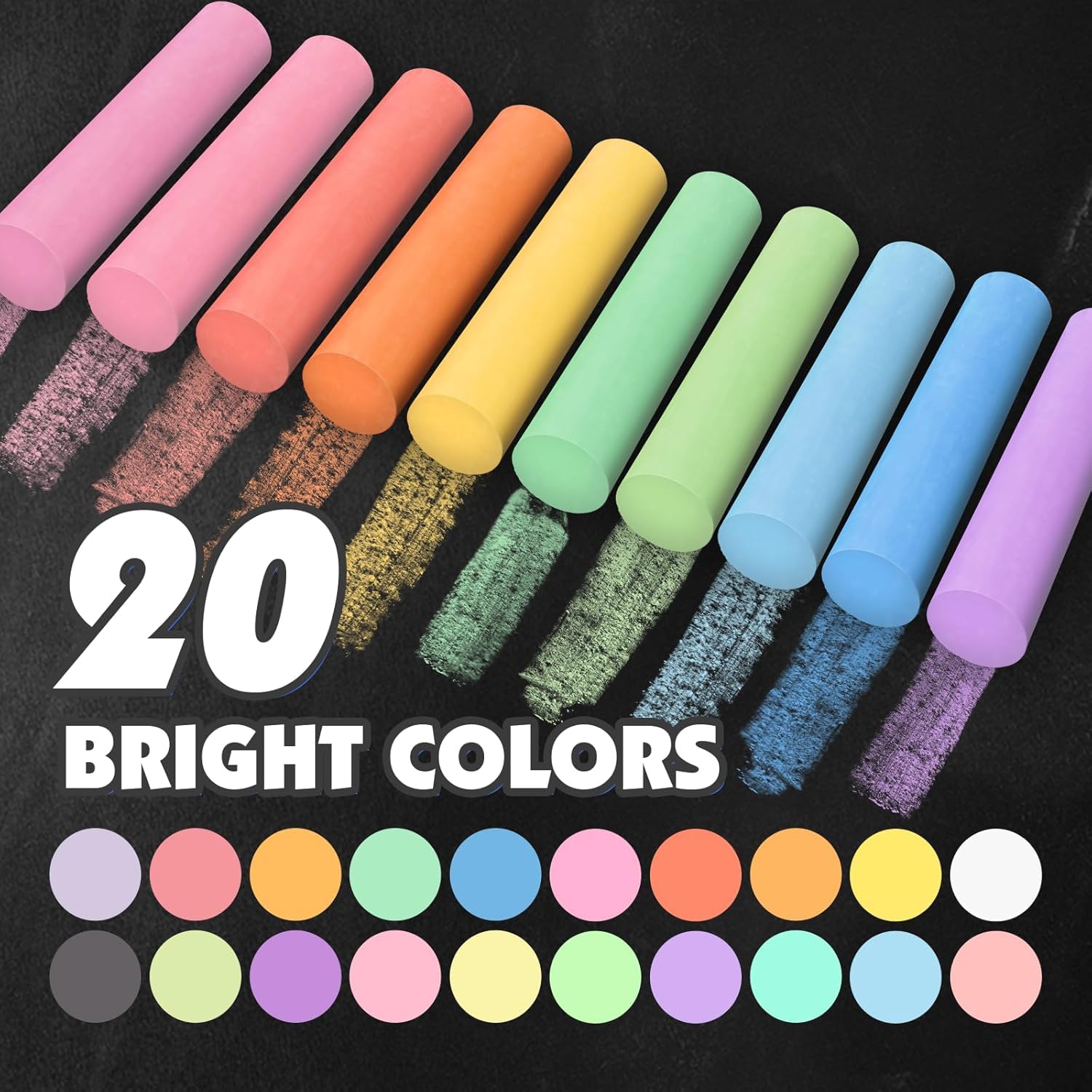 200 gessetti sidewalk in 20 diversi colori, atossici e lavabili, per attività all'aperto, scuole e parco giochi