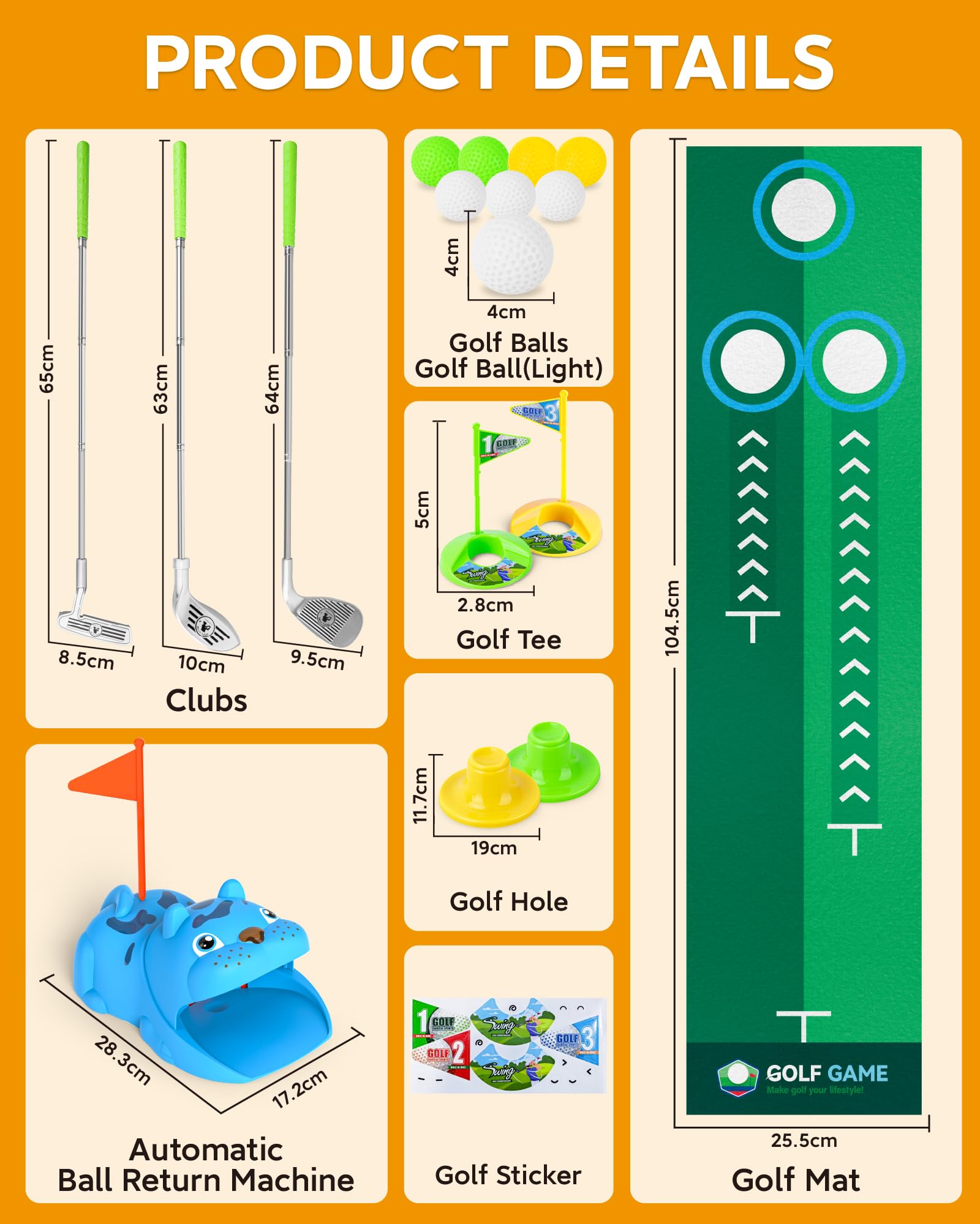 Set de Mini Golf para Niños con Devolvedor Automático de Bolas, Juegos de Golf Interior y Exterior con Pelotas Noctilucent Luminosa LED, 3 Palos Telescópicos, Regalo para Niños y Niñas desde 3 Años