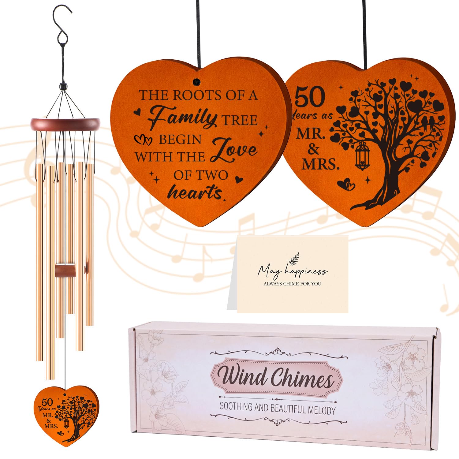 Luvart 50th Wedding Anniversary Wind Chime - Happy 50th Golden Wedding Keepsake Gifts Ideas for Couple Parents Wife Husband Friends
