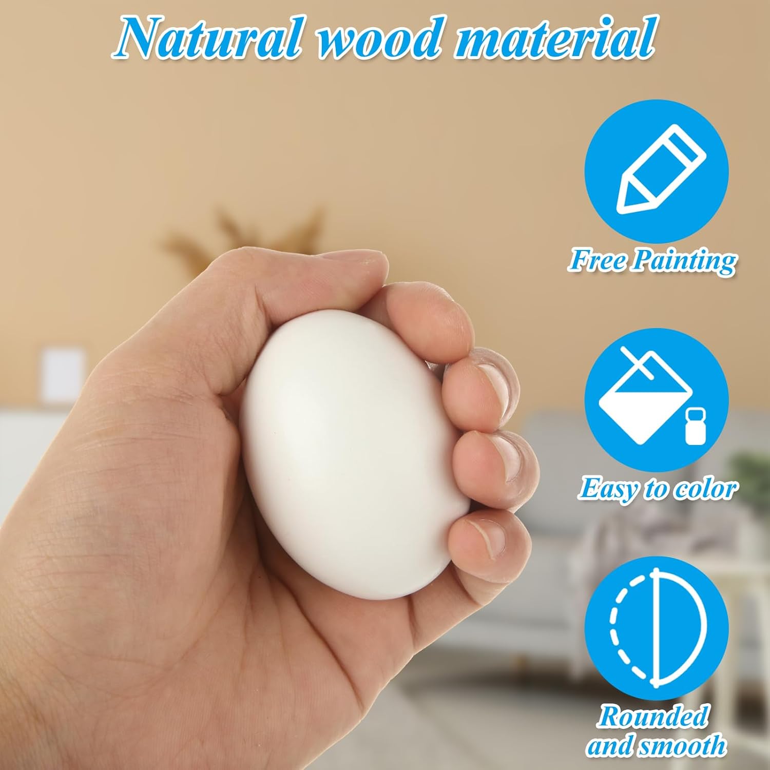 SHUESS 48 PCS Hyper-Realistic White Wooden Fake Eggs, 4 Dozen Fake Easter Egg, Wooden Fake Nest Eggs for Painting, Decorating, Crafting, Fake Food, and Nest Box Training