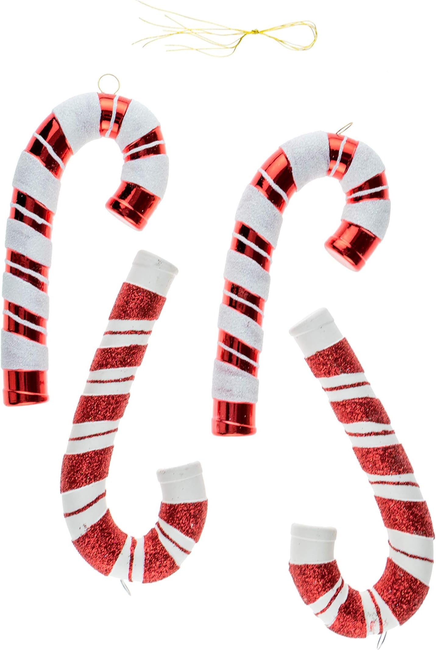 Christmas Candy Cane Shatterproof Ornament Set for Christmas Trees by Clever Creations| 4 Pack | Festive Holiday Dรฉcor |Timeless Classic Design | Shatter Resistant | Hangers Included | 5" Tall