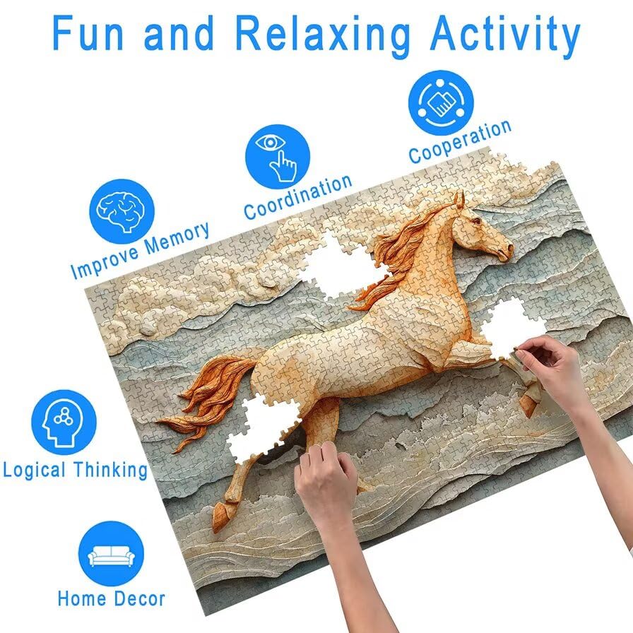 Puzzle 1500 Piezas, Puzzle Animal con Caja Regalo, Caballo Puzzles 1500 Piezas Adultos, Medidas: 87 x 57 cm, Rompecabezas Adultos de Madera, Rompecabezas para Decoración Hogar, Regalo Mujer, -5540