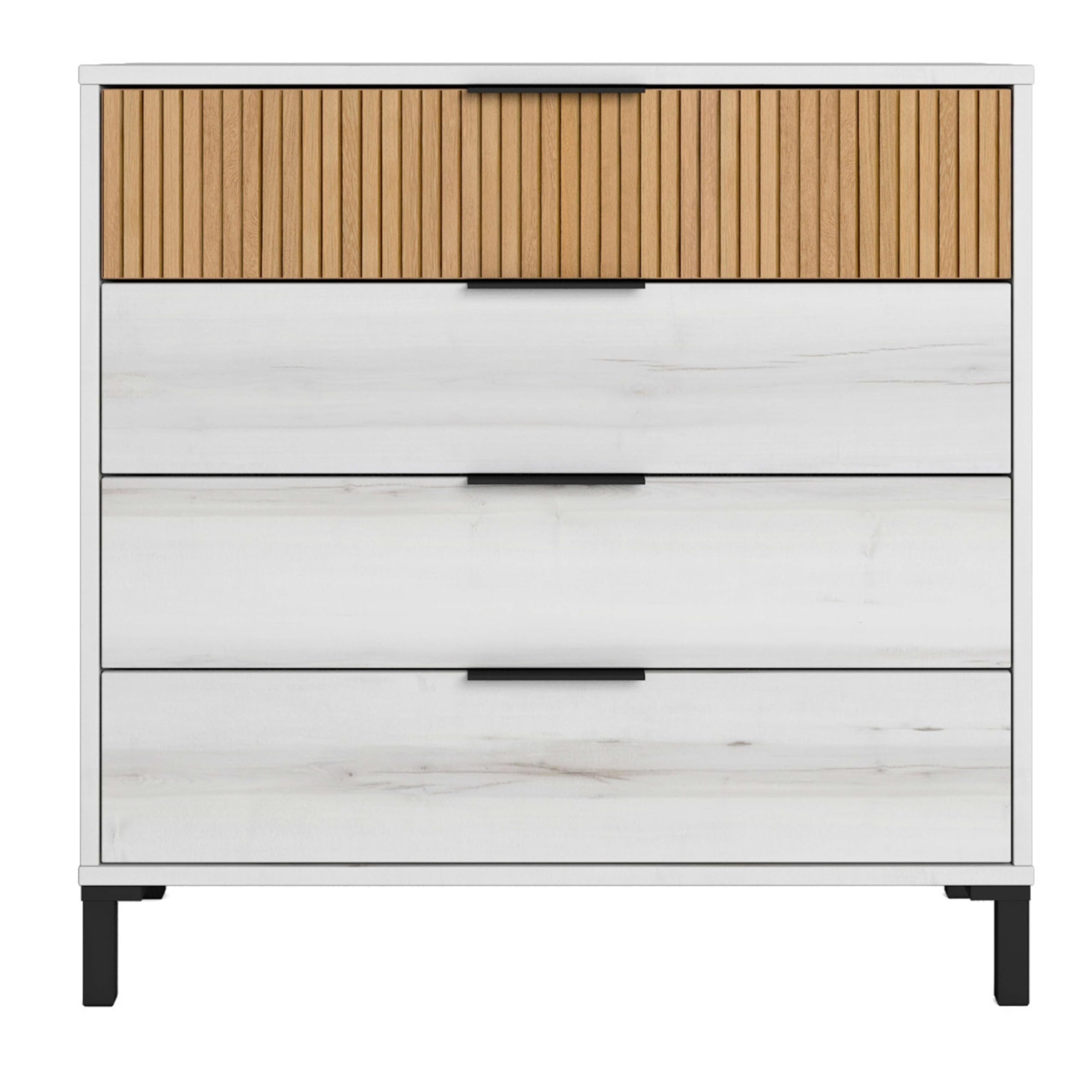 Miroytengo Pack Muebles Dormitorio Matrimonio Arles Nórdicos Modernos Color Blanco Albo y Roble Rayado