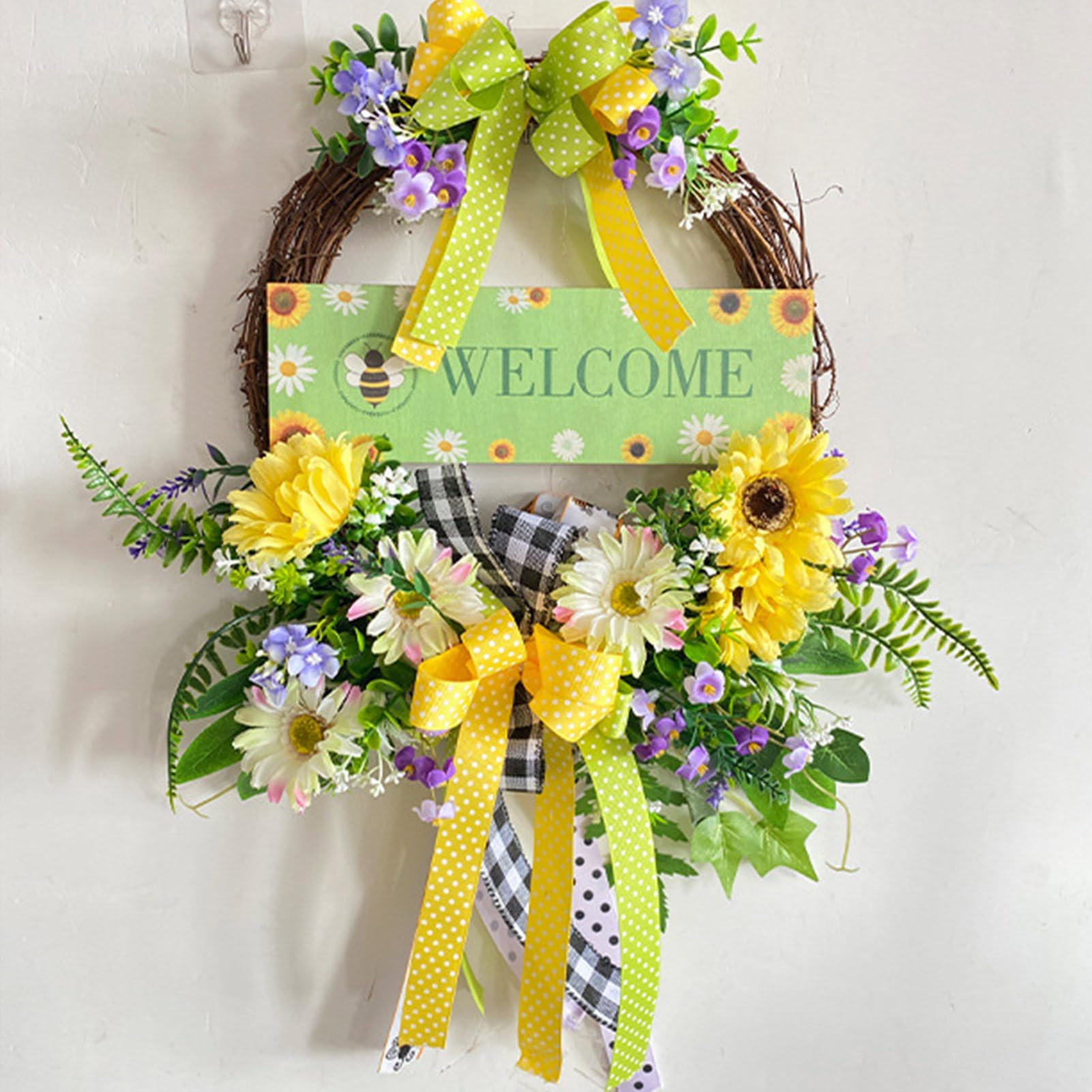 Ghirlanda Primavera/Estate Per Porta Con Fiori Selvatici Artificiali E Foglie Verdi – Diametro 48-50 Cm, Per Interni Ed Esterni
