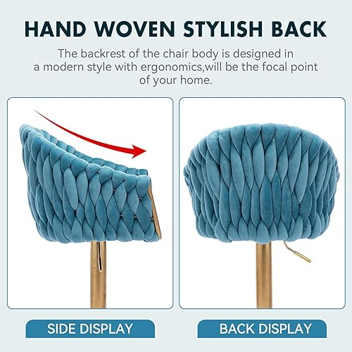 Miniatura 5 de LETESA Taburetes de bar tejidos giratorios modernos sillas de bar de terciopelo ajustables con altura de mostrador con respaldo y base dorada