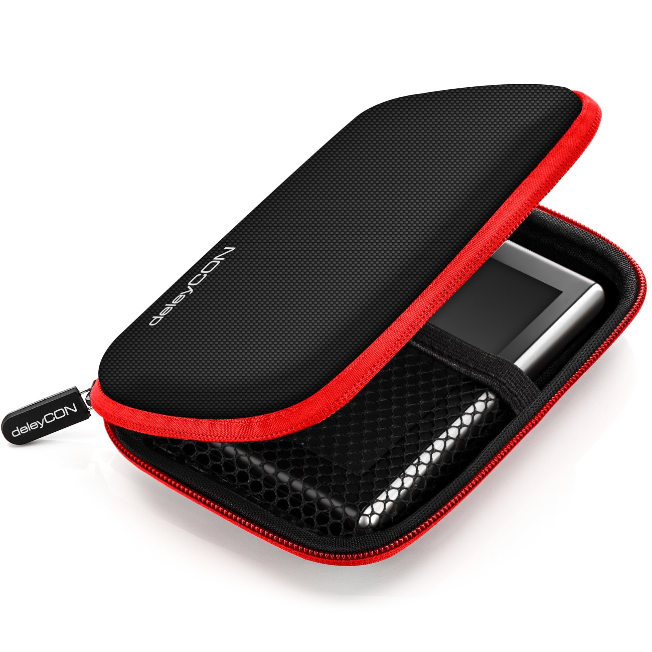 deleyCON Torba Navi Torba Navi Case na Urządzenia Nawigacyjne - 4,3 Cala i 5 Cali (14,6 x 9,3 x 3,4 cm) - Solidna Odporna na Wstrząsy 2 Przegródki Wewnętrzne - Czerwona