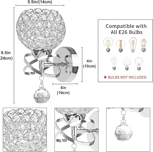 Miniatura 6 de Juego de dos lámparas de pared cromadas, aplique de pared con pantalla de tela blanca acampanada, aplique de pared industrial para baño, tocador,