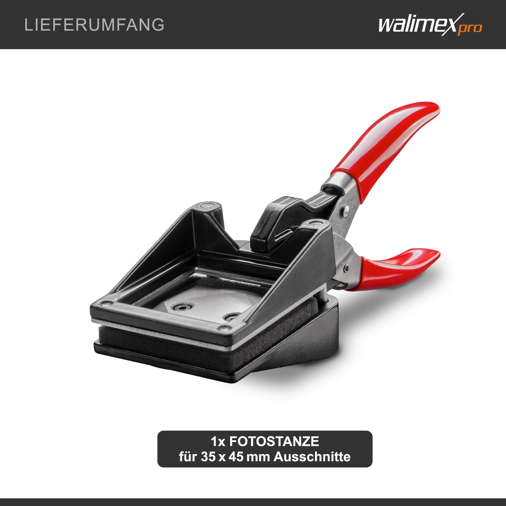 Walimex pro Passbildstanze 35 x 45 mm, Fotostanze mit ergonomischem Griff, Handstanze für professionelle Passbilder, Stanze für saubere Schnittkanten