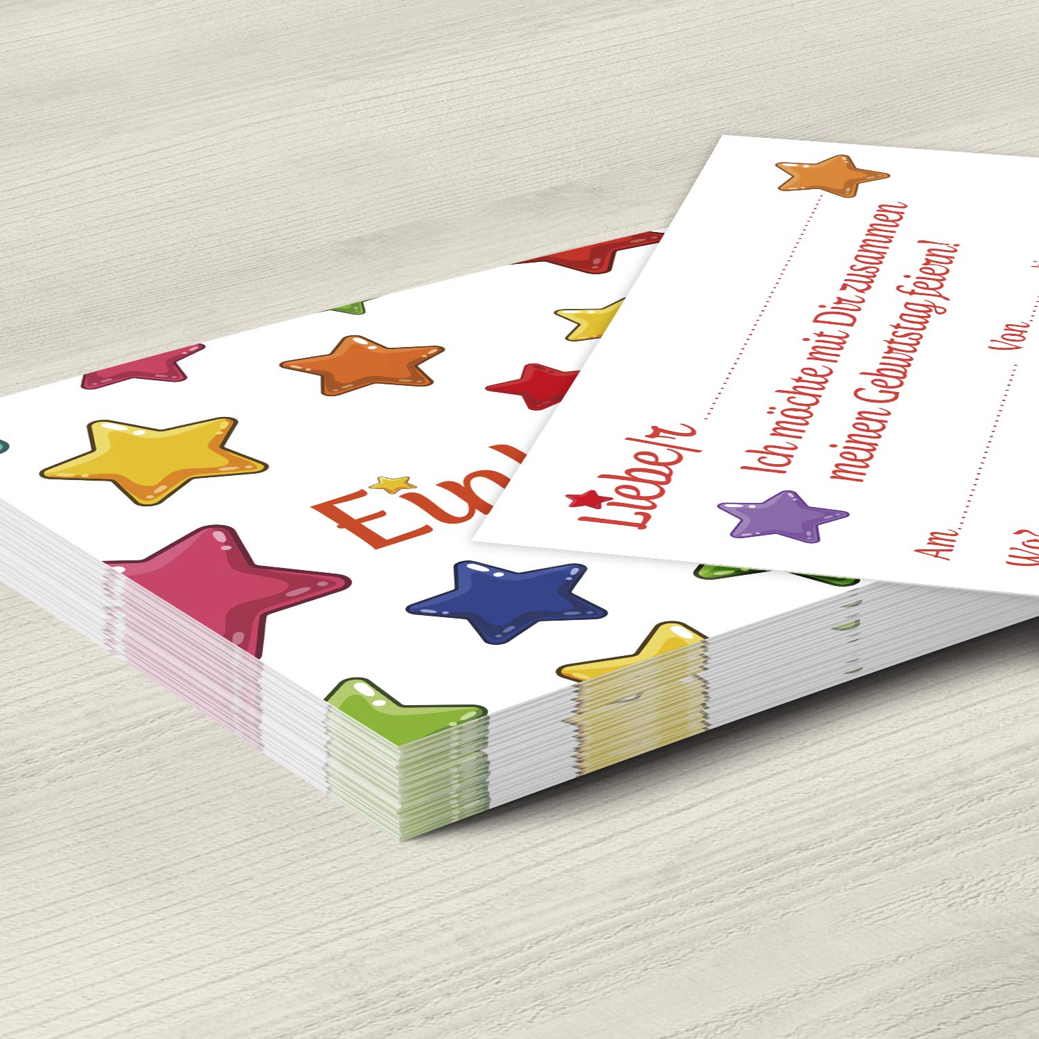 Kindergeburtstag Einladungs-Set – 8 Karten, Umschläge, Tüten & Aufkleber Mit Sternen-Motiv