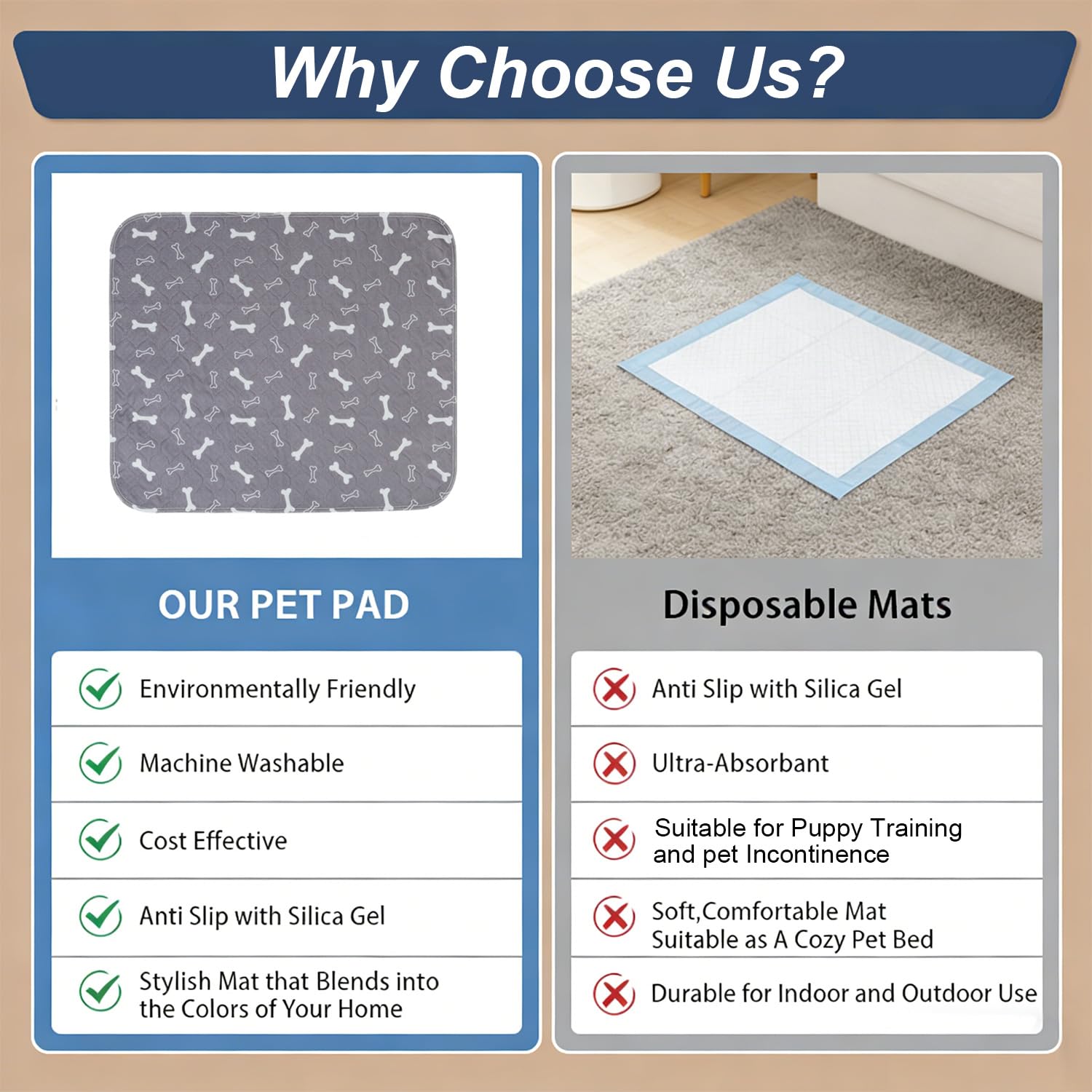 Puppy Pads with Pheromones, Washable Pee Pads for Dogs Potty Training, Reusable Dog Mat with Pet Hair Removal Gloves for Playpen, Crate, Whelping Box (Gray,M) — view 3