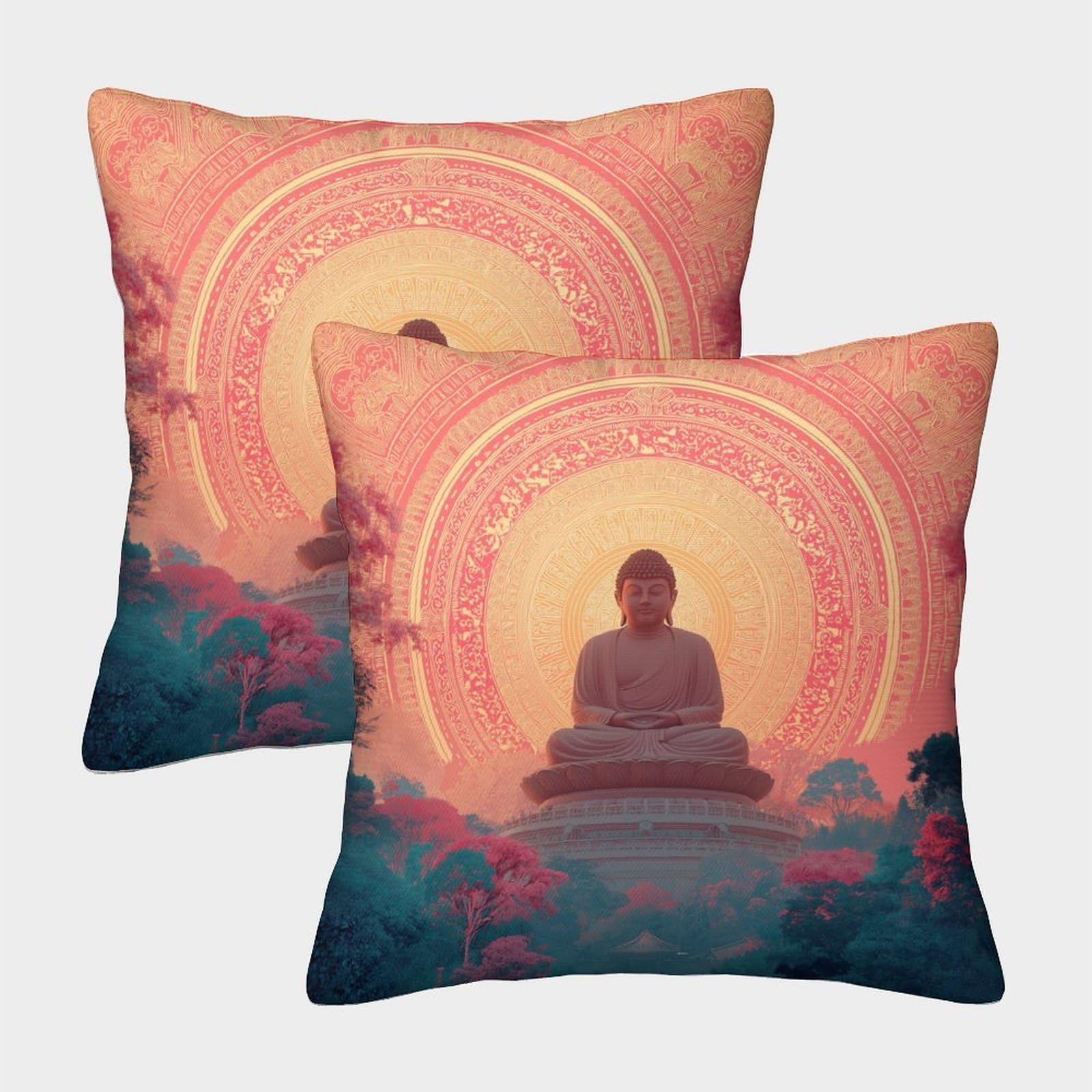 kaiyun 2 Pack 3D Buddhist Statues, Mandalas Theme Square Cushion Cover Decoration Pillow Cover Suitable for Home Sofa Bedroom Living Room 45x45cm