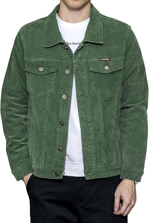 ebossy Mens Classic Button Down Ribbed Corduroy Trucker Jacket Outwear