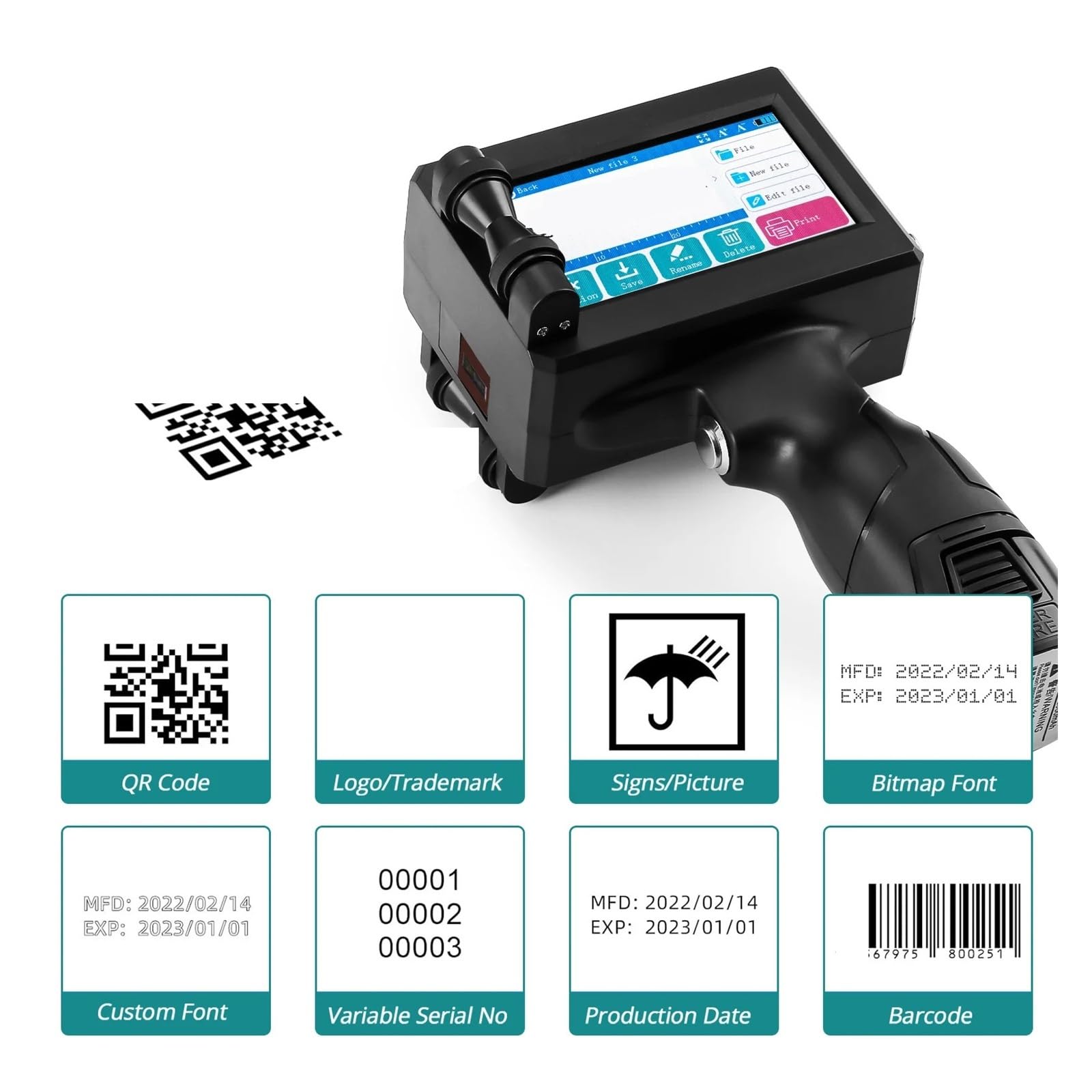 Pistola for stampante a getto d'inchiostro portatile da 12,7 mm con inchiostro ad asciugatura rapida for codice a barre QR, logo, data Su Cartone, Legno(Non Cartridge)